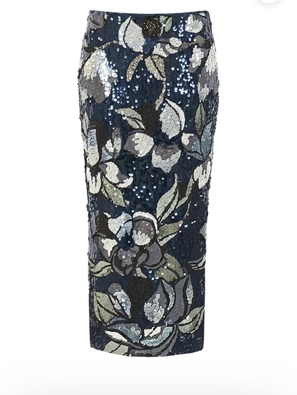 Le Superbe Sequin Floral Pencil Skirt in Navy and Silver